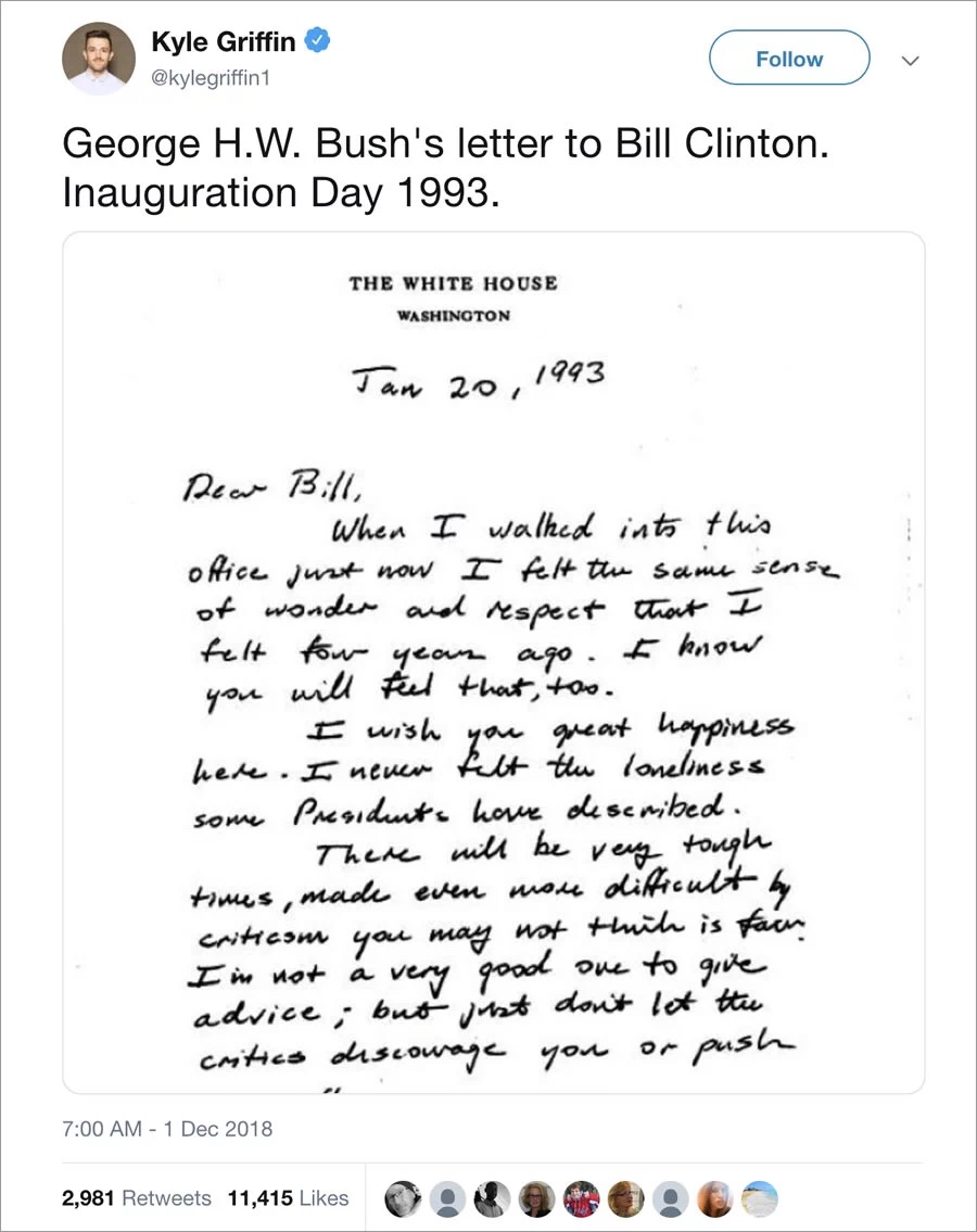 老布什给克林顿总统的信